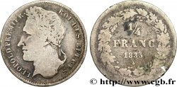 BELGIO 1/4 Franc Léopold Ier tête laurée type sans signature 1835 Bruxelles