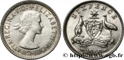AUSTRALIE 6 Pence Elisabeth II / émeu et kangourou de part et d’autre d’un écu 1960 Melbourne