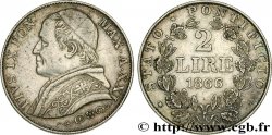 VATICAN - PIUS IX (Giovanni Maria Mastai Ferretti) 2 Lire an XXI 1866 Rome