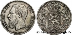 BELGIUM 5 Francs Léopold II 1873  VF 