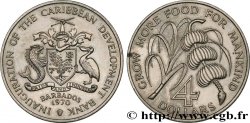 BARBADOS 4 Dollars Inauguration de la Banque de Développement des Caraïbes 1970 