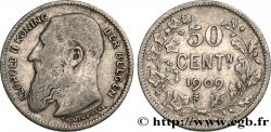 BELGIQUE 50 Centiemen (Centimes) Léopold II légende en flamand 1909 