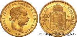 HONGRIE 10 Francs or ou 4 Forint, 2e type François-Joseph Ier 1884 Kremnitz