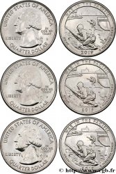 ÉTATS-UNIS D AMÉRIQUE Lot de trois monnaies 1/4 Dollar Pacific National Historical Park - Guam 2019 Philadelphie-Denver-San Francisco