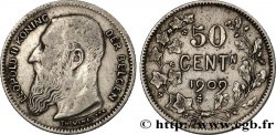 BELGIQUE 50 Centiemen (Centimes) Léopold II légende en flamand 1909 