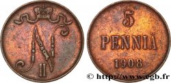 FINLANDIA 5 Pennia monogramme Tsar Nicolas II 1908 