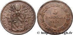VATICAN ET ÉTATS PONTIFICAUX 5 Baiocchi Pie IX an VI 1851 Rome TTB+ 