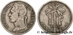 CONGO BELGE 1 Franc roi Albert légende française 1925 