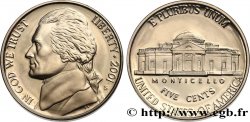ÉTATS-UNIS D&nbsp;AMÉRIQUE 5 Cents président Thomas Jefferson d’après Rembrandt Peale - Proof 2001 San Francisco