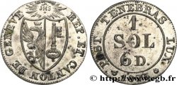 SCHWEIZ - REPUBLIK GENF 1 Sol 6 Deniers 1825  VZ 