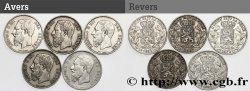 BÉLGICA Lot de 5 monnaies de 5 Francs Léopold II 1867-1876 