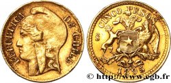 CHILI - RÉPUBLIQUE 5 Pesos or 1895 Santiago