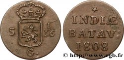 INDES NEERLANDAISES 5 1/16 Gulden (1 Duit) écu couronné des Pays-Bas 1808 Enkhuizen TTB 