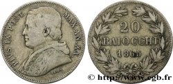 VATICAN ET ÉTATS PONTIFICAUX 20 Baiocchi Pie IX an XX 1865 Rome