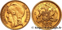 CHILI - RÉPUBLIQUE 5 Pesos or 1895 Santiago