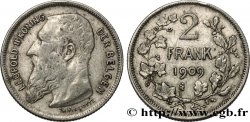 BELGIUM 2 Frank (Francs) Léopold II légende flamande 1909 