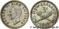 NUOVA ZELANDA 3 Pence Georges VI / patus maoris croisés 1942 