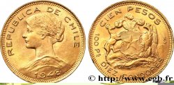 CHILE
 100 Pesos or ou 10 condores en or, 2e type 1948 Santiago VZ 