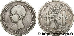 ESPAGNE 5 Pesetas Alphonse XIII 1er type 1891 Madrid