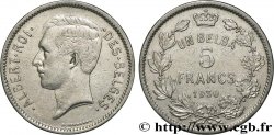 BELGIUM 5 Francs - 1 Belga Albert Ier légende Française 1930 