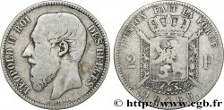 BELGIQUE 2 Francs Léopold II légende française 1866 