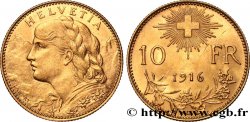 SUISSE 10 Francs or  Vreneli” 1916 Berne