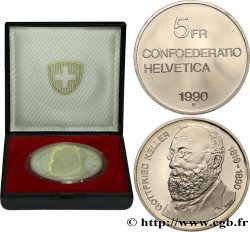 SUISSE 5 Francs Proof 100e anniversaire de la mort de Gottfried Keller 1990 Berne