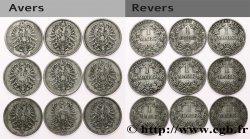 ALLEMAGNE Lot de neuf pièces de 1 Mark Empire n.d. Atelier Divers