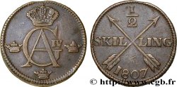 SVEZIA 1/2 Skilling monograme du roi Gustave IV Adolphe 1807 