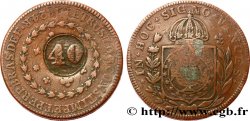BRÉSIL 40 Réis Pierre II du Brésil contremarqué sur une 80 Réis 1824 (1835) Rio de Janeiro