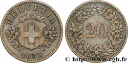 SCHWEIZ 20 Centimes (Rappen) croix suisse 1858 Berne