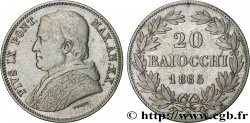 ITALIE - ÉTATS DU PAPE - PIE IX (Jean-Marie Mastai Ferretti) 20 Baiocchi an XX 1865 Rome