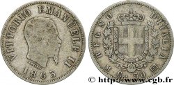 ITALIE 50 Centesimi Victor Emmanuel II type à l’écu 1863 Milan