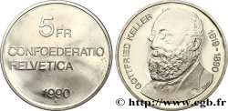SUIZA 5 Francs Proof 100e anniversaire de la mort de Gottfried Keller 1990 Berne