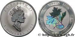 KANADA 5 Dollars (1 once) Proof feuilles d’érables en hologramme 2003 