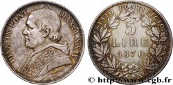 ITALIE - ÉTATS DU PAPE - PIE IX (Jean-Marie Mastai Ferretti) 5 Lire an XXIV 1870 Rome