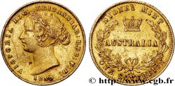 AUSTRALIA 1 Souverain OR reine Victoria / couronne entre deux branches d’olivier 1859 Sydney