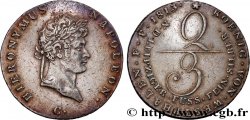 ALLEMAGNE - ROYAUME DE WESTPHALIE - JÉRÔME NAPOLÉON 2/3 thaler ou gulden 1813 Clausthal TTB 