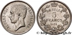 BELGIQUE 5 Francs - 1 Belga Albert Ier légende Française 1931 