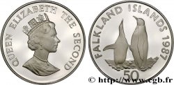 ISOLE FALKLAND 50 Pence Proof Manchots royaux 1987 