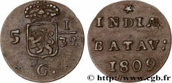 INDES NEERLANDAISES 5 1/32 Gulden (1/2 Duit) écu couronné des Pays-Bas 1809 Enkhuizen