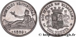SPAIN 1 Peseta monnayage provisoire avec mention “Gobierno Provisional” 1869 Madrid AU 