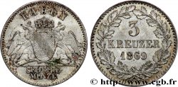 ALLEMAGNE - BADE 3 Kreuzer Grand-Duché de Bade 1869 