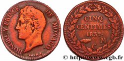 MONACO 5 Centimes Honoré V petite tête en cuivre rouge 1837 Monaco