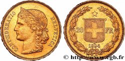 SWITZERLAND 20 Francs Helvetia 1894 Berne