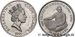 COOK ISLANDS 50 Dollar Proof 500 ans de la découverte de l’Amérique 1991 