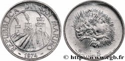 SAN MARINO 5 Lire 3 tours / hérisson 1974 Rome - R