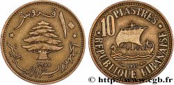 LEBANON 10 Piastres navire phénicien / cèdre 1955 Paris XF 