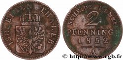 GERMANY - PRUSSIA 2 Pfenninge Royaume de Prusse écu à l’aigle 1852 Berlin XF 