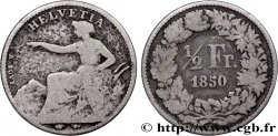 SUISSE 1/2 Franc Helvetia 1850 Paris B+/TB 